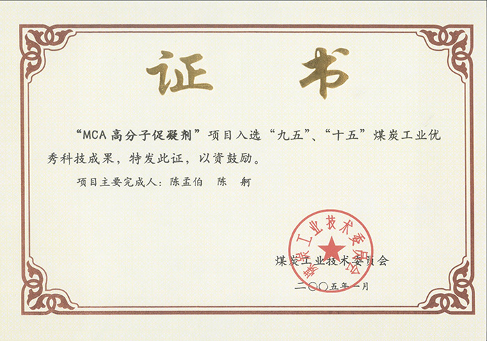 2005年1月MCA高分子促凝劑獲“九五、十五”科技成果獎(jiǎng).jpg